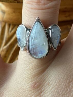 Natural Rainbow Moonstone Sterling Silver Ring Size 7